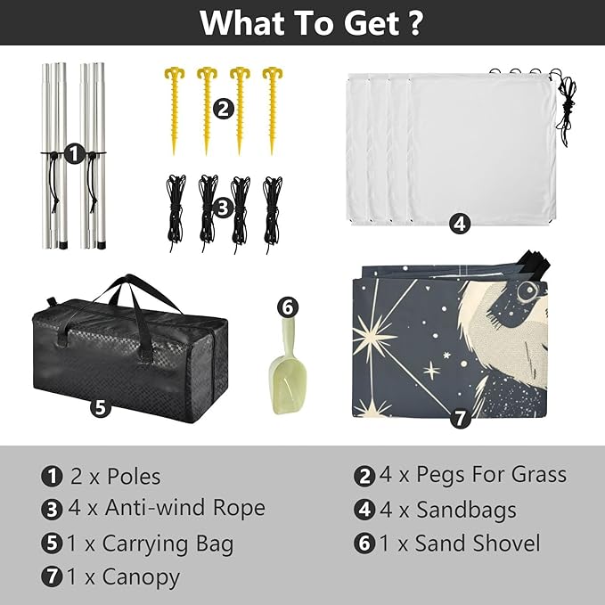 ALAZA Cute Panda Constellations Beach Tent Sun Shelter Portable Canopy Sunshade for Outdoor Camping Picnics Backyard Fun 10x9 ft