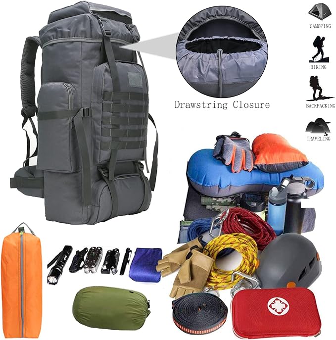 70l Hiking Backpack for Men Waterproof Military Camping Rucksack Travel Daypack