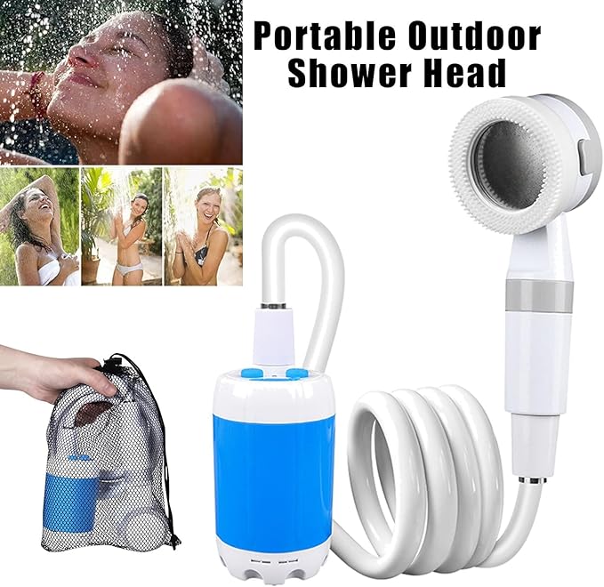 Portable Camping Shower 5000mah Battery Outdoor Camping Shower Pump Echargeable Shower Tool for Pumping Water from Bucket for Outdoor Camping Traveling Pet Bathing Car Washing