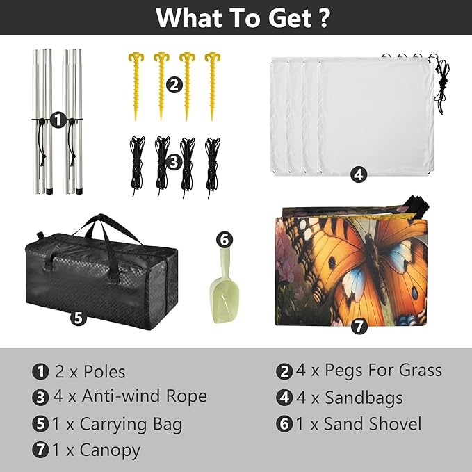 Spring Butterflies Landscape Beach Tent Sun Shelter Set UPF50+ UV Protection 10.5 x 9.19 FT Camping Shade Canopy with Sandbags Sand Anchors Carrying Bag and Others