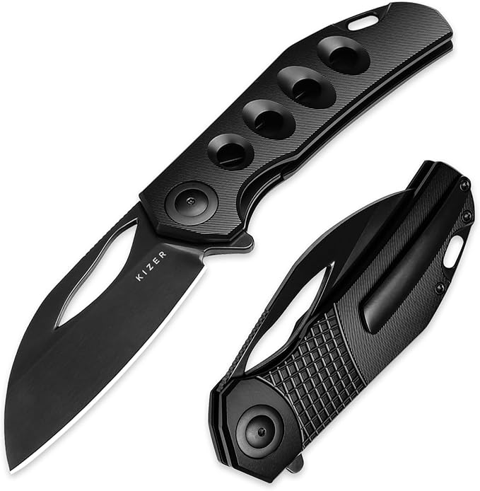 Kizer Hawk camping folding knives 3.4 M390 Sheepsfoot EDC Pocket Knife with Titanium Handle Thumb Hole Opener Liner Lock for Camping Hiking Fishing Ki4683A1