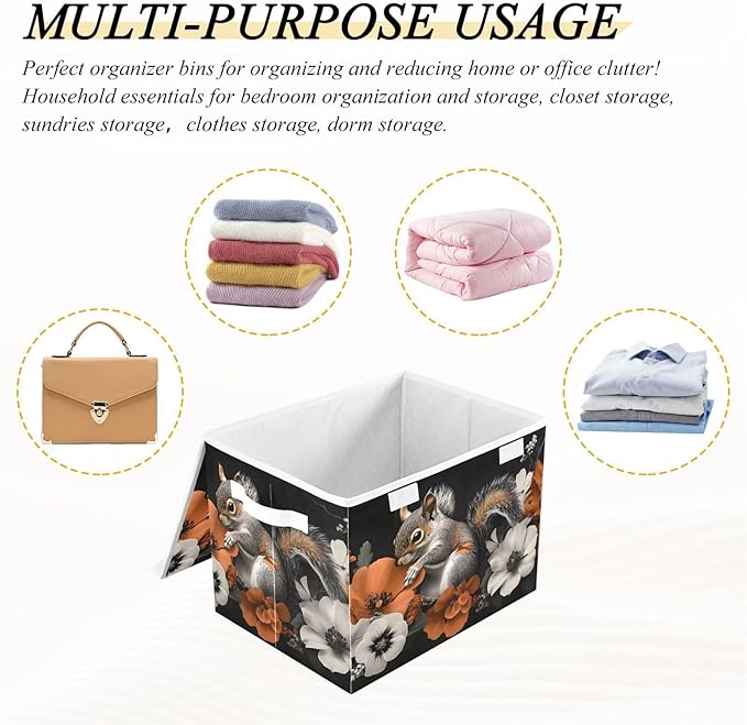 AIXIWAWA Lidded Storage Cube (Flower Cute Animal) Fabric Foldable Closet Bins with Flip Lid and Handles Organizer Basket Container 16.5 x 12.6 x 11.8 IN