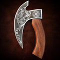 Multipurpose Viking Pizza Axe with Sheath Viking Butcher Axes Cutter - Burned Wood Handle &amp Heavy Duty Skull Head - Perfect for Cutting Pizza Meat Vegetables(Skull)