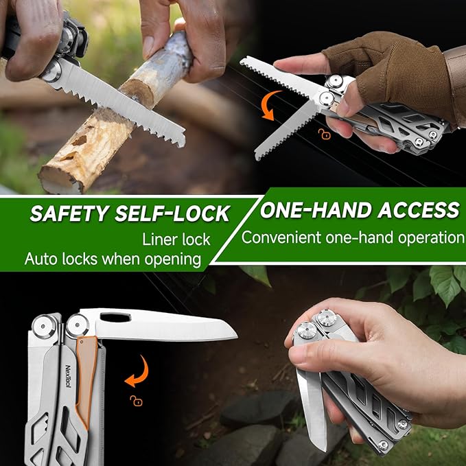 NexTool 14-in-1 Multi-Tool Stainless Steel Multitool Pliers with 80Cr14Mov Pocket Knife 2 Safety Locks and Huge Scissors EDC Multitool Utility Tool for Camping Outdoor Activities (Flagship Max)