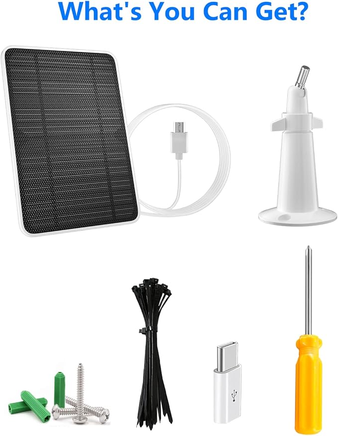Solar Panel for Security Camera 5W USB Solar Panel for DC 5V Security Camera Micro USB &amp USB-C Port Solar Panel IP65 Waterproof Solar Charger for Camera360° Adjustable Mounting 13ft Cable 4 P