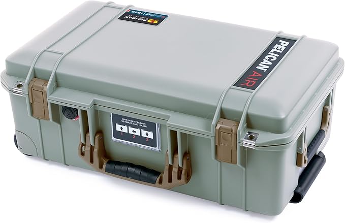 Pelican Air 1535 Carry-On Sage Green - Medium Size Waterproof Case with TrekPak Kit &amp Combo Lid Organizer - Dark Desert Dirt Handles &amp Latches