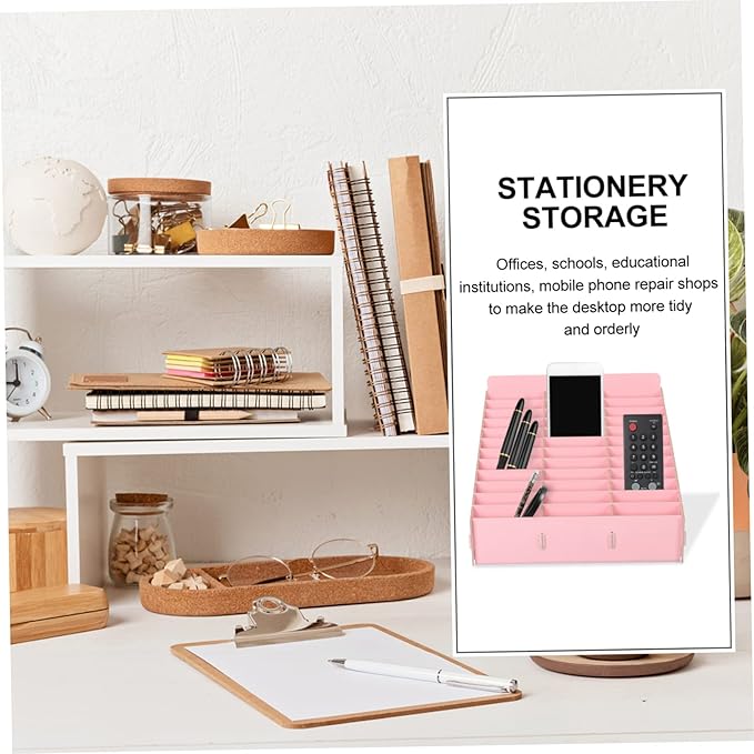 PRETYZOOM Multi-functional Wooden Desktop Organizer for Efficient Cell Phone and Office Supplies Storage Classroom Home Office Smooth Finish for Easy Use