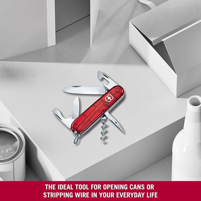 Victorinox Spartan Swiss Army Knife 12 Functions Swiss Made Pocket Knife with Corkscrew Can Opener and Screwdriver - Ruby