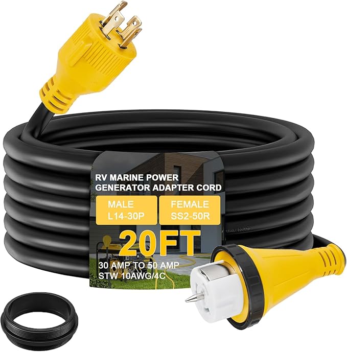 20ft NEMA L14-30P to SS2-50R RV Marine Power Generator Adapter Cord 30Amp Twist Lock Generator L14-30P Male to 50Amp Marine Shore Power SS2-50R Female with Locking Ring ETL Listed