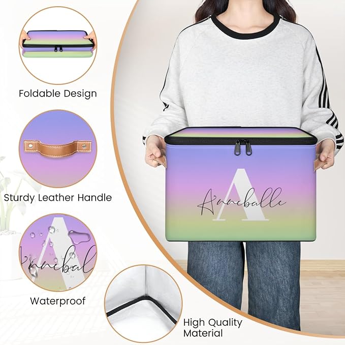 Personalized Memory Storage-Box for Kids Custom Gradient Keepsake Storage Basket with Handle Zipper Lid Large Capacity Foldable Bin Decorative for Bedroom