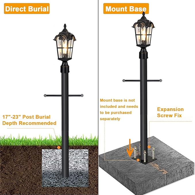 80 in. H x 3 in. Diameter Outdoor Lamp Post Cast Iron Cross Arm for Driveway Pathways Front Yard Weather Resistant Direct Burial Post in Black