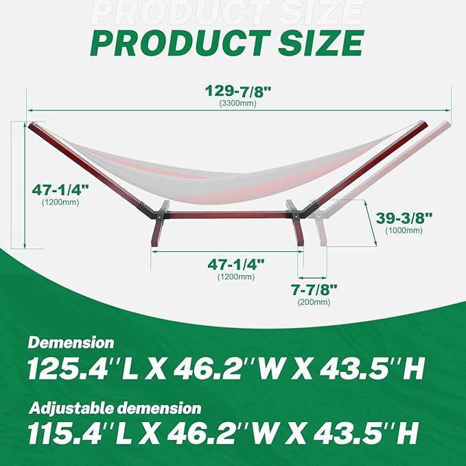 KUAFU 9-14 FT Wooden Hammock Stand Adjustable Wood Hammock Chair for for Backyard Patio or Camping Trip Accommodate 2 Person 650lbs Weight Capacity