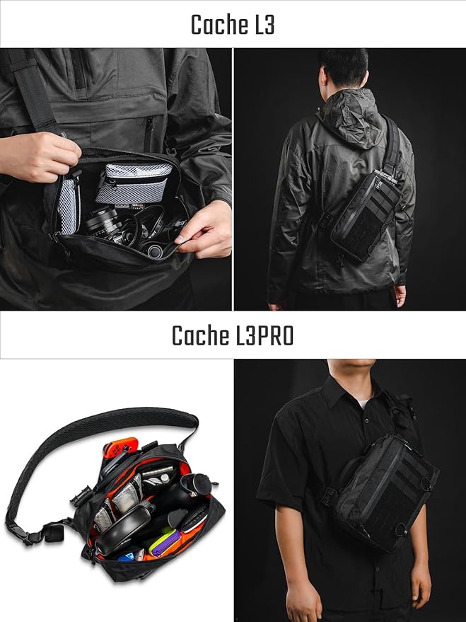 TACTICAL_GEEK L3 Pro EDC Crossbody Bag Chest Bag with Adjustable StrapDaily Carry Sling Pack Large Capacity Daypack Organizer for Camera Drones（X-PAC Black）