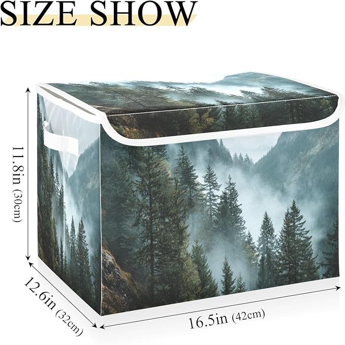 Collapsible Storage Bins with Lids Decorative Fabric Storage Cubes Closet Organizer and Storage Basket Boxes Containers for Clothes Box Chest Nursery Folding Rectangle Vivid Foggy Mountains
