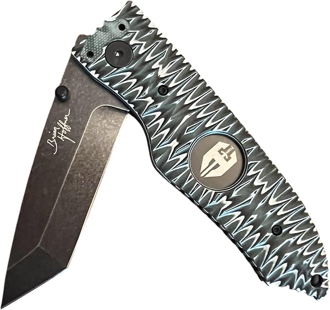 HOFFNER 3.5 EDC Folding Knife with Pocket Clip VG10 Japanese Stainless Steel Black Acid Washed Tanto Blade - (Chiseled Dark Ops Aggressive Texture Grip) - Camping Hiking Outdoor Survival