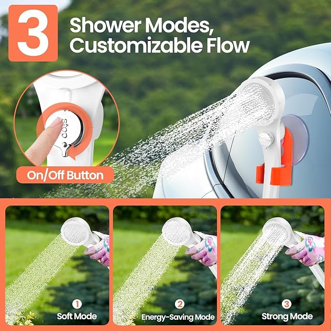 Portable Camping Shower 7800mAh Rechargeable Camp Shower Pump with LED Display 2 Mode Electric Portable Shower for Camping Hiking Travelling Washing