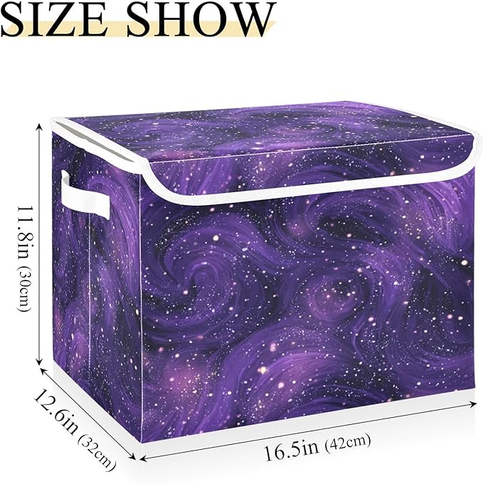 Storage Bins With Lid Stackable Fabric Closet Organizer Clothing Storage Large Boxes For Closet Shelves Bedroom Dark Purple Star Interstellar