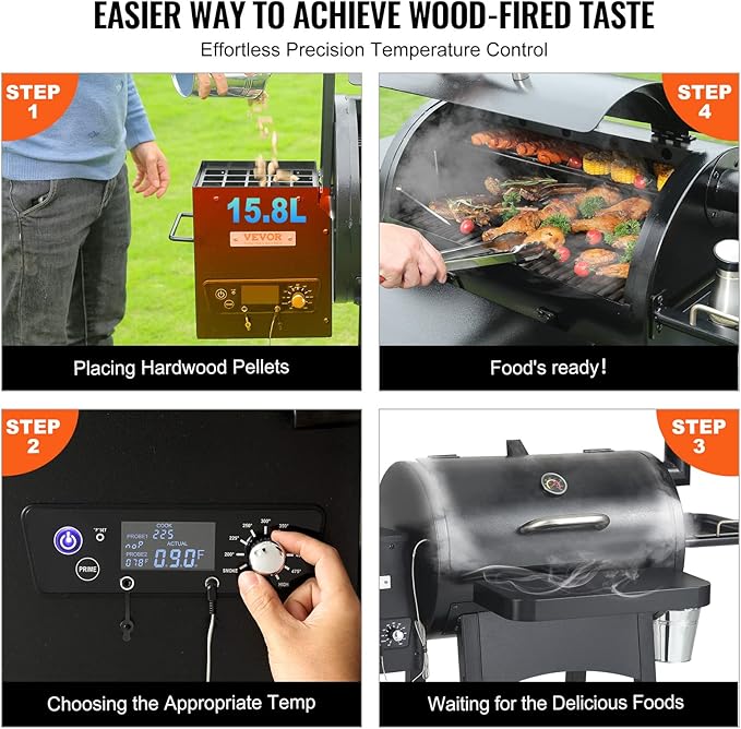 VEVOR Smoker Grill Portable Wood Pellet Grill with Cart 8 IN 1 BBQ Grill with PID Temperature Control for Outdoor Cooking Barbecue Camping Picnic 730 sq Patio and Backyard Black