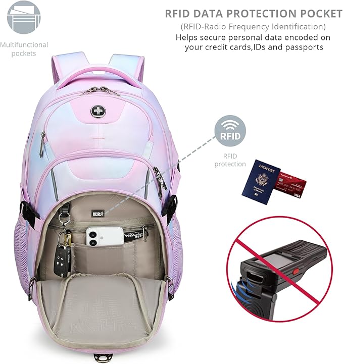 Swissdigital Laptop Backpack with USB Charging Port Travel Backpack Fits 15.6 inches Computer 31L Backpack for Women Pink Purple | SD803-104
