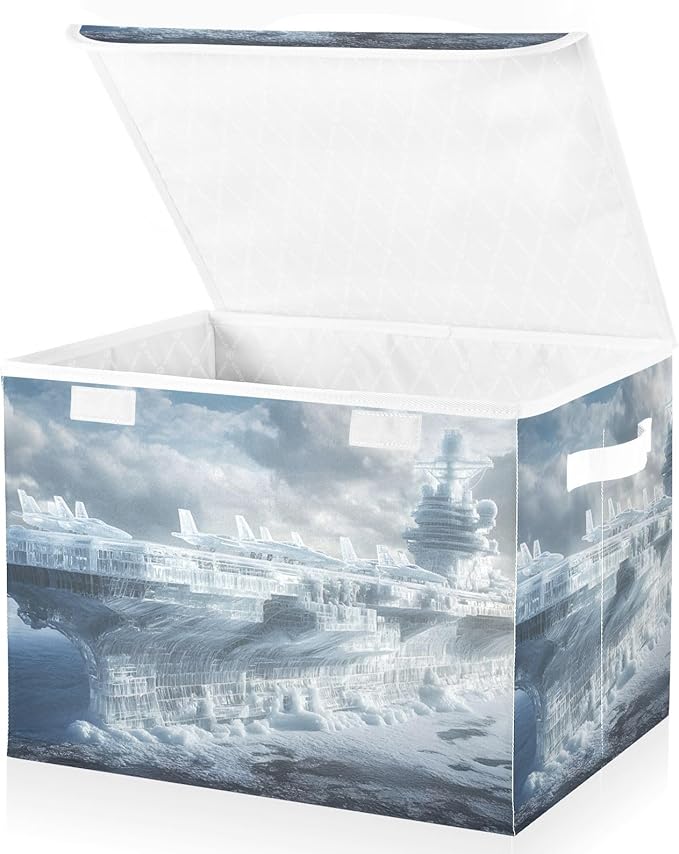 Storage Cube with Lid Ice Carrier Print 16.5×12.6×11.8 IN Collapsible Large Capacity Foldable Storage Basket Bin Organizer