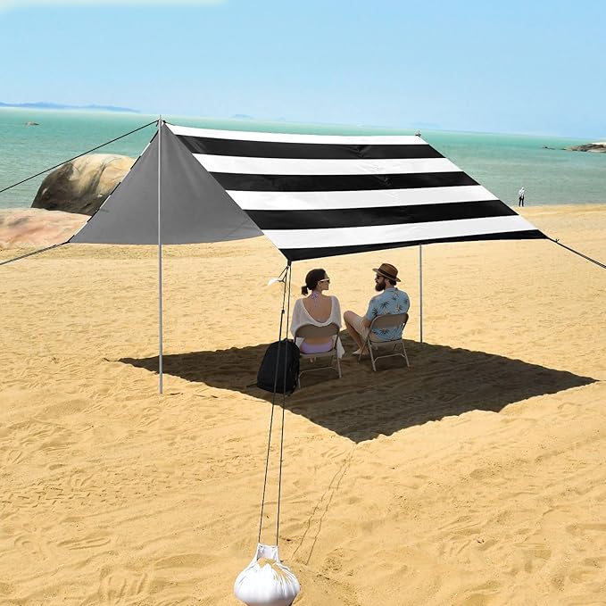 ALAZA Black White Stripes Beach Tent Sun Shelter Portable Canopy Sunshade for Outdoor Camping Picnics Backyard Fun 10x9 ft
