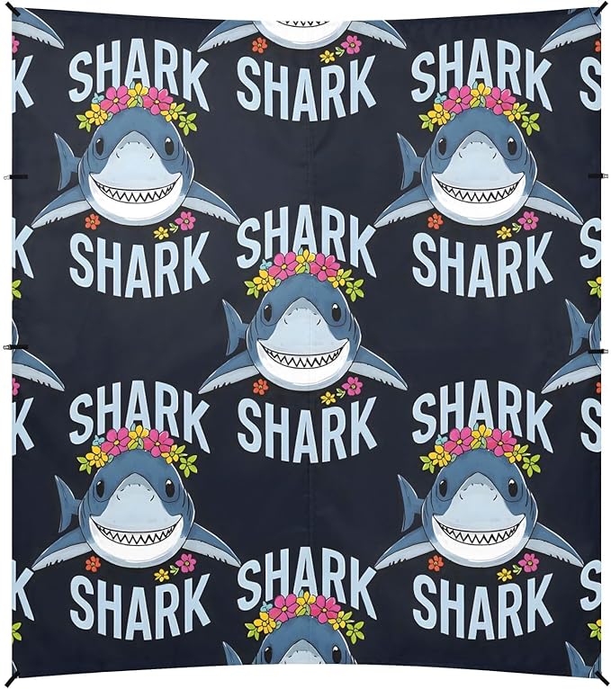 ALAZA Black Bottomed Shark Pattern Beach Tent Sun Shelter Portable Canopy Sunshade for Outdoor Camping Picnics Backyard Fun 10x9 ft