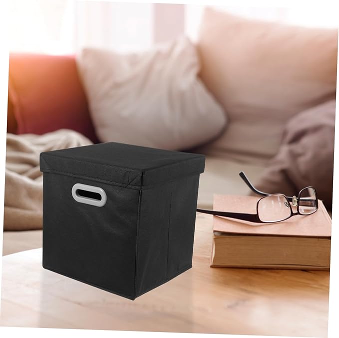 Collapsible Storage Cubes Handles Fabric Lid Storage Box for Closet under Bed Stuffed Animals