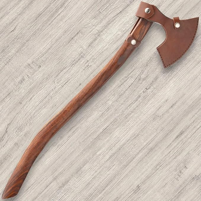 Viking Replica Bushcraft Axe | Historical Craftsmanship | for Outdoor Use | Carbon Steel Blade | Rough-Hewn | Ergonomic Wooden Handle | Overall Length 29”