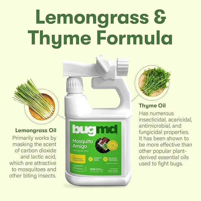 BugMD Mosquito Amigo Ant Killer &amp Bug Spray - Outdoor Roach Cockroach and Spider Killer Fly and Insect Defense Natural Plant-Based Formula Safe with Essential Oils