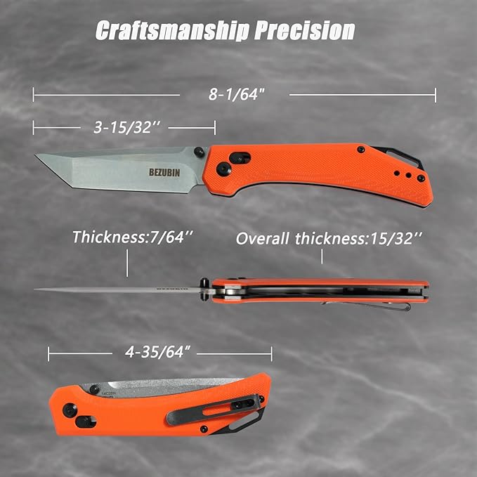 Axis Lock Folding Knife With Pocket Clip14C28N Steel BladeOrange G10 HandleEDC Pocket Knife for Camping Fishing Hiking Outdoor Survival