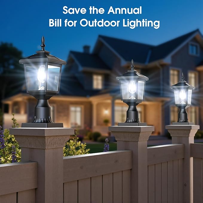 Greluna Solar Post Light Outdoor 60 Lumens Dusk to Dawn Lamp Post Light Solar Powered &amp Waterproof Fits 6x6 Wooden Posts 3 Inch Poles for Garden Pathway Driveway Fence &amp Yard（Cool Whit