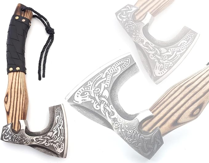 QEPAA CRAFTS® 13” Inch Hand-Forged Viking Axe-Rosewood Handle Hatchets and Axes Wood Splitting Axe Camping AxeViking Gift for Men (Medieval)