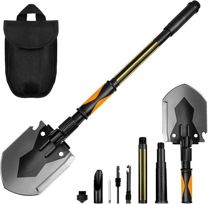 Survival Camping Shovel Multifunctional Folding Shovel Heavy Duty Alloy Steel Tactical Shovel with Saw for Hiking BackpackingHuntingCarEmergencySnowCampingGardening Outdoor Emergency