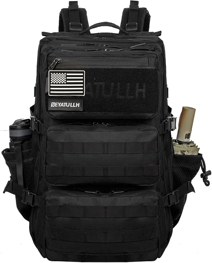 55L Military Tactical Backpack - Bug Out Bag with MOLLE System for Hiking(Black)