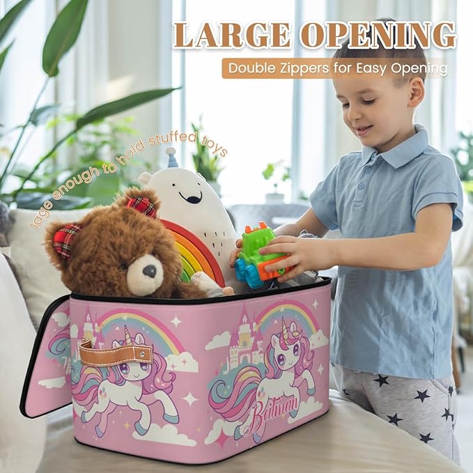 Storage-Bins with Lids Personalized Closet-Storage-Bins Under-Bed Stackable-Cubes-Box for Home Bedroom Rainbow Unicorn