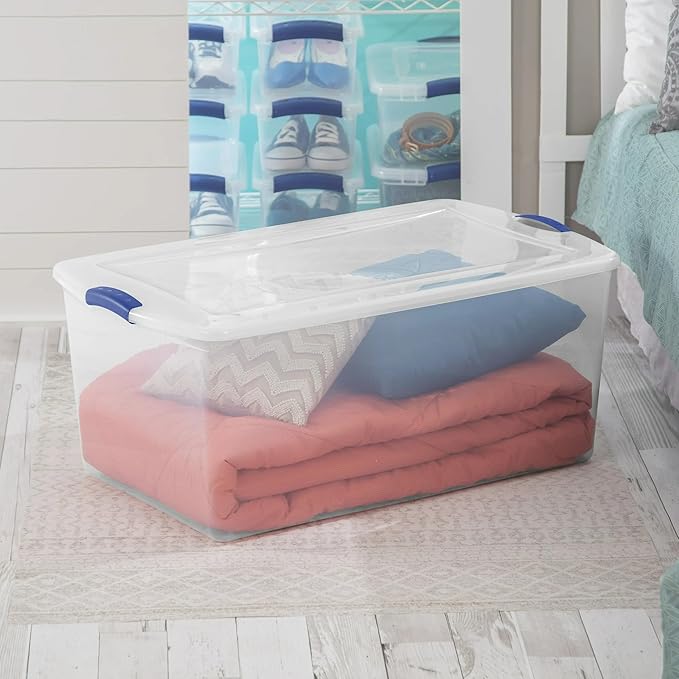 2 Pack 105 Qt Large Clear Plastic Storage Bins Durable Stackable Totes with Secure Lids Multi-purpose Home Storage Solution for Garage Closet &amp Household Organization