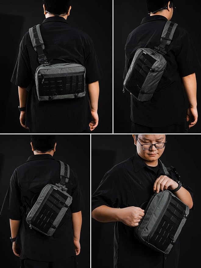 TACTICAL_GEEK L3 Pro EDC Crossbody Bag Chest Bag with Adjustable StrapDaily Carry Sling Pack Large Capacity Daypack Organizer for Camera Drones（T500 Grey）