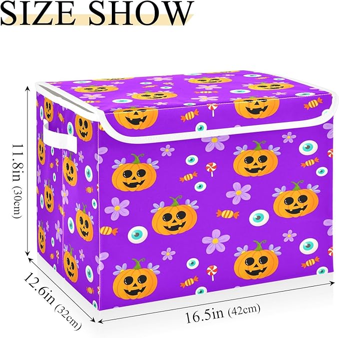 Storage Baskets with Lids Cute Pumpkins Collapsible Stackable Fabric Organizer Baskets for Closet 16.5x12.6x11.8 Inch Foldable Home Storage Containers for Shelves