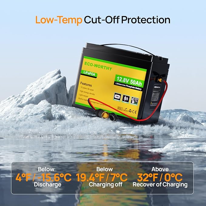 ECO-WORTHY 12V 50Ah LiFePO4 Lithium Battery with 100W Portable Solar Panel Bluetooth 5.0 Low Temp Protection Connects to Car Power Inverter for RV Road Trip Camping Hiking Marine Off Grid Travel