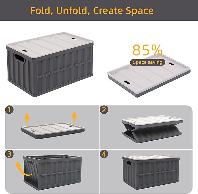 Citylife 64L Collapsible Storage Bins with Lids Plastic Storage Containers for Organizing Stackable Storage Box Large Heavy Duty Utility Crates 4 Packs