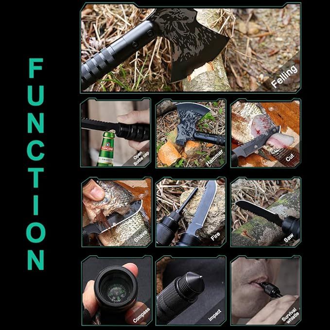 LIANTRAL Survival Camping Axe Folding Tactical Axe Hatchet with Hammer Nylon Sheath for Outdoor Adventures