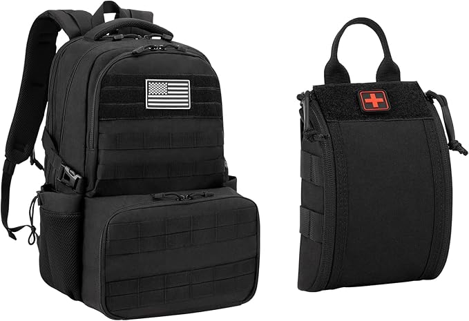 Jueachy Tactical Backpack with Lunch Box for Men: Laptop Compartment Bookbag+Tactical Medical Pouch Molle IFAK: First Aid Pouches Kit Empty