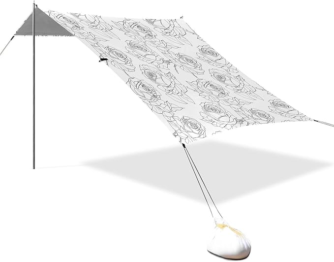 ALAZA Rose Flower Handrawn Beach Tent Sun Shelter UPF50+ Protection Beach Shade Canopy w/ 4 Sandbags for Outdoor Camping Fishing Backyard Fun Picnic 10x9 ft