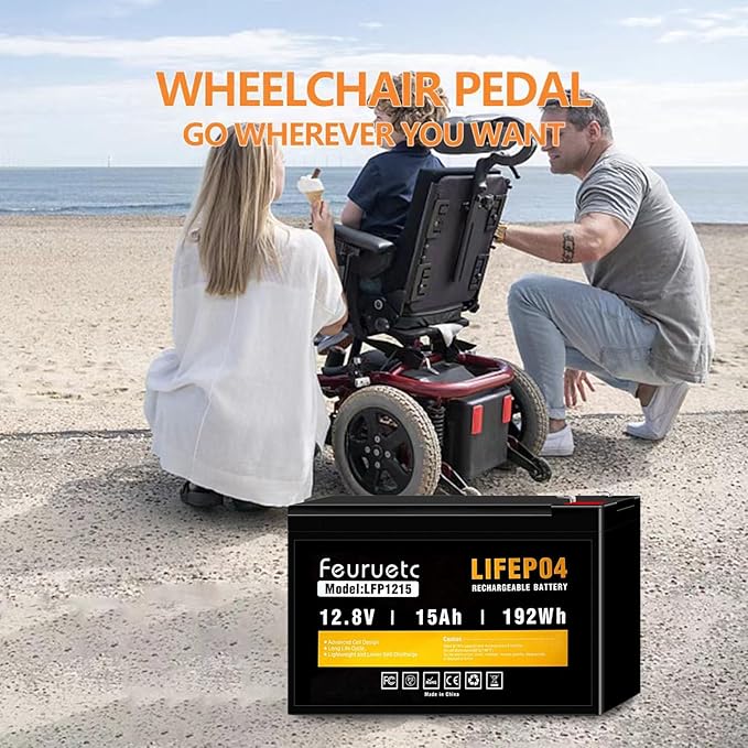 12V 15Ah Deep Cycle LiFePO4 Battery 3000+ Cycles Maintenance-Free Battery for Fish Finder Scooter Security System Solar System UPS etc Rechargeable Lithium Iron Phosphate