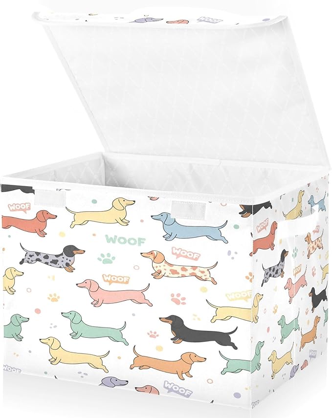 Cute Dachshund Fabric Storage Bins with Lids and Handle Foldable Storage Bins with Lids Closet Organizers for Clothes Storage Room Organization Office Storage Chest Organizer