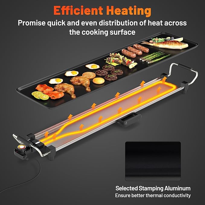 Costzon 35.5 Electric Griddle 1400W Nonstick Extra Large Griddle Long Table Top Grill w/5-Level Temp &amp Drip Tray Indoor Outdoor Cooking Plates Teppanyaki Grill for Pancake BBQ Camping Gather