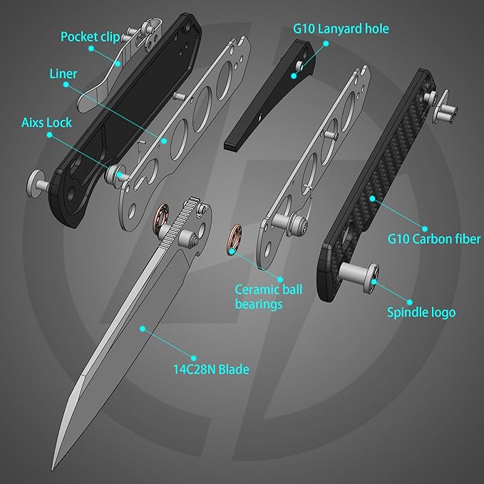 OLITANS G062 Folding Knife for EDC 14C28N Steel Blade Pocket knife Crossbar Lock Knife for Outdoor Survival Hunting and Camping 3.28oz（G10 Carbon Fiber+Satin）