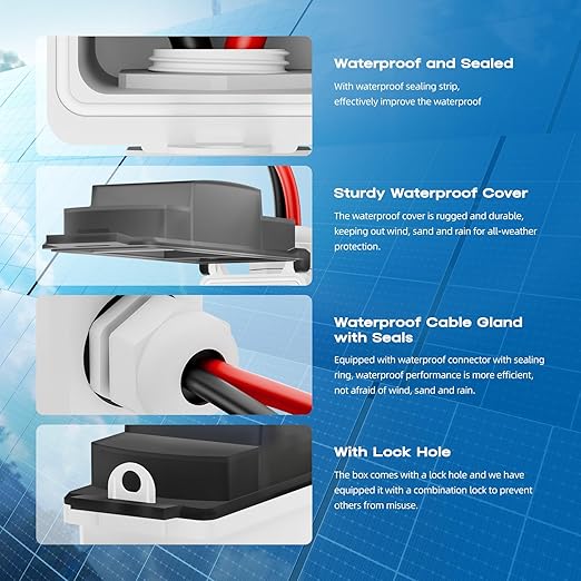 Solar Panel Disconnect Switch cnaodun 63Amp DC 1000V Miniature Circuit Breaker PV Disconnect Switch Breaker Box with IP65 Waterproof UV-Proof Box