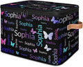 Custom Storage Bins with Zipper Lid Personalized Purple Pink Green Butterfly Fabric Lidded Storage Baskets Boxes Foldable Cubes Clothes Organizer Container