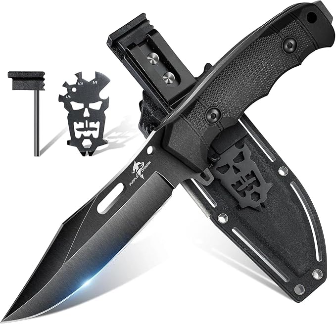 Purple Dragon Fixed Blade Knife with Kydex Sheath D2 Steel Survival Knives Black Camping Knife with Ergonomic G10 Handle Outdoor Knives for Men and Women